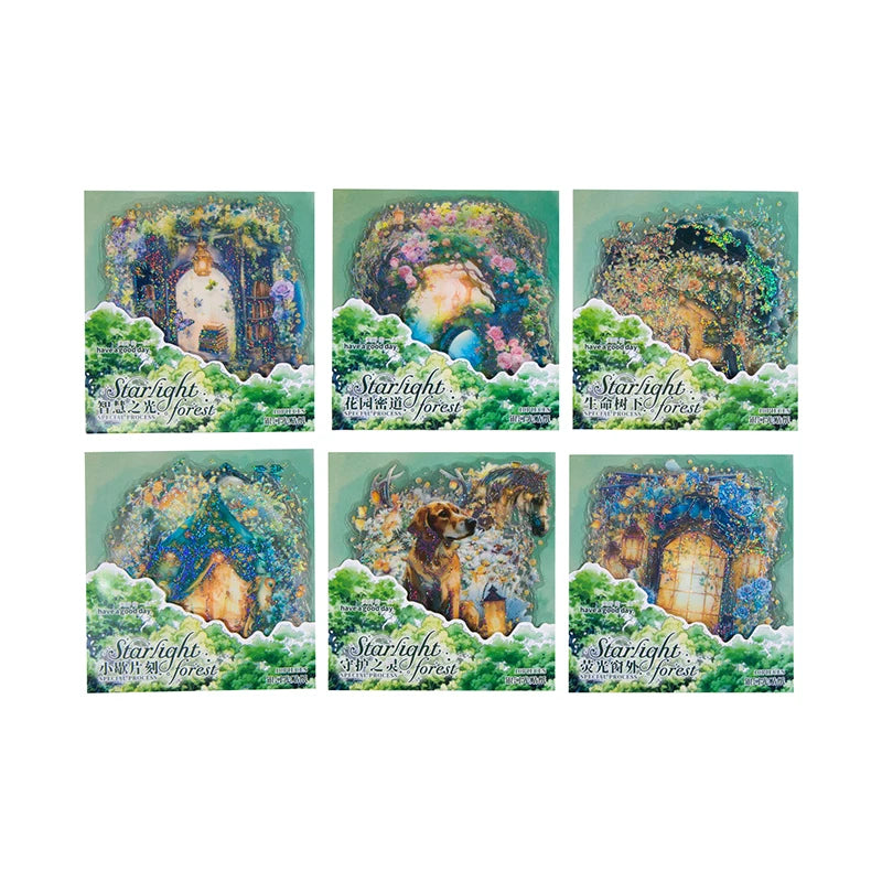 JIANQI 5 pcs Kawaii Creative galaxy Light Stickers hand tent DIY Stick Labels Scrapbooking Material Junk Journal Supplies