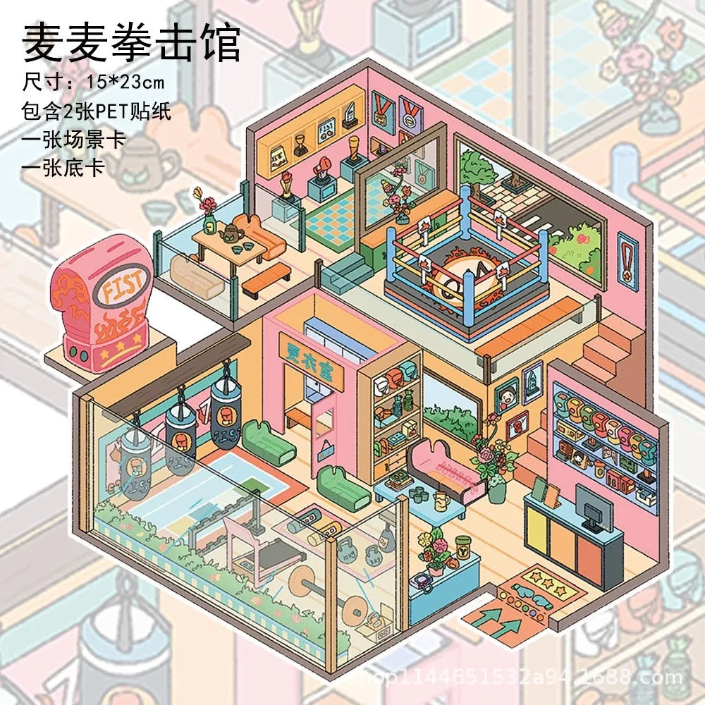 Cartoon Multi Scene Sticker Collection DIY Sticker Pocket Cabin Scene Stacking Pasting Christmas Birthday Gift for Kid Child