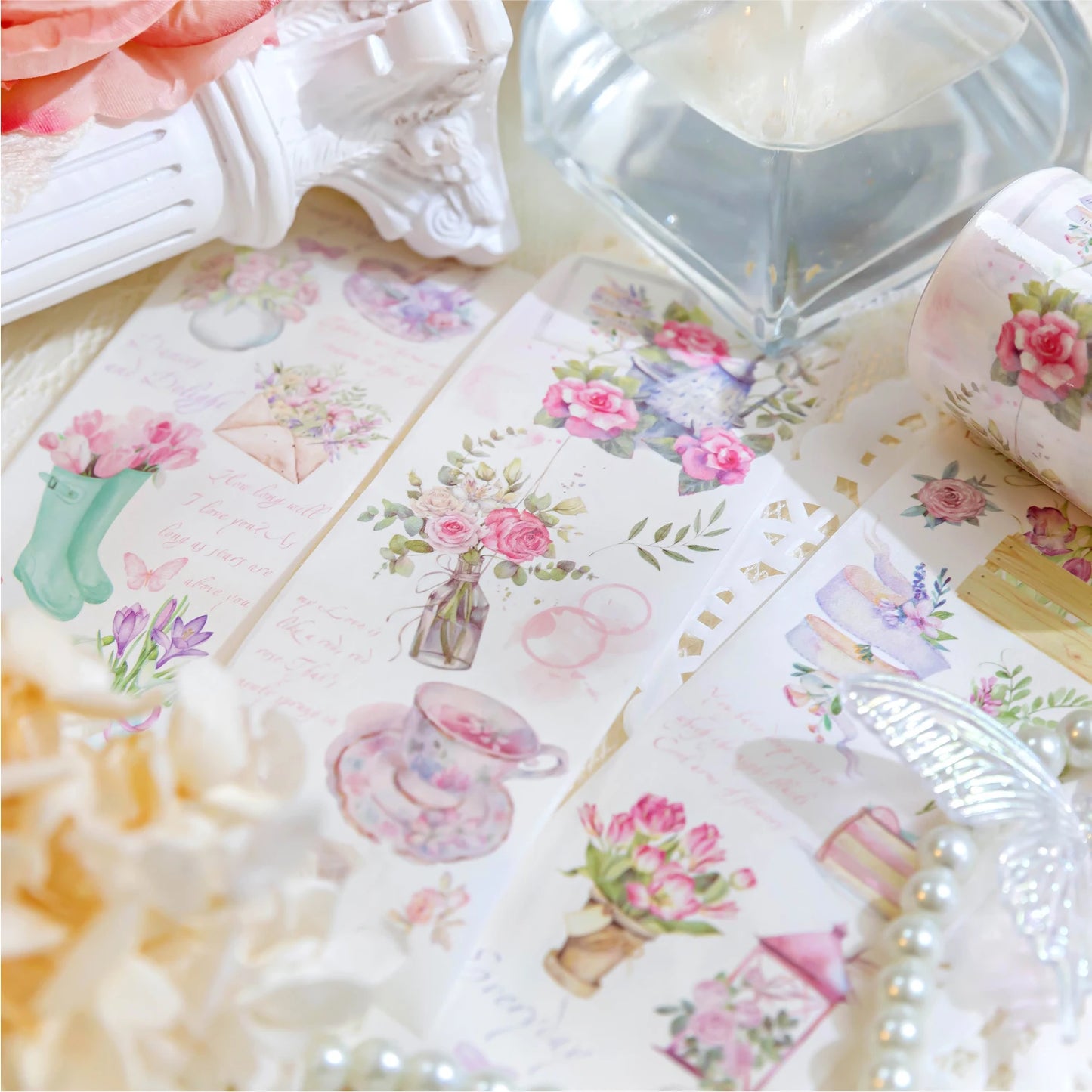 JIANQI 50mm*2m Scrapbook Decor Adhesive Tape Heartbeat Flower Shop Tapes Masking Tapes stickers Aesthetic Stationery Supplies