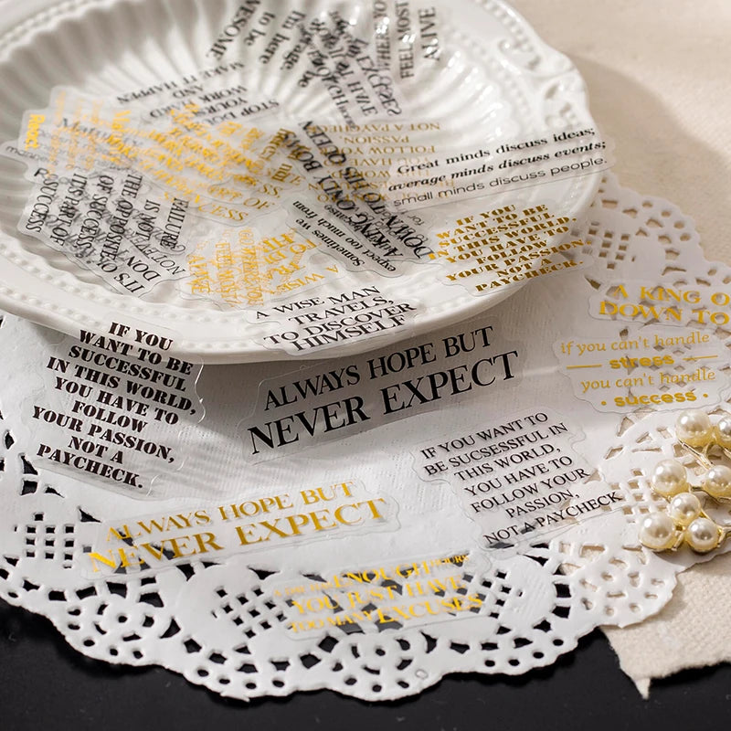 JIANQI 30 pcs Bronzing English Poems Stickers Decorative Stick Labels journaling Album hand made Collage material Diy Sticker