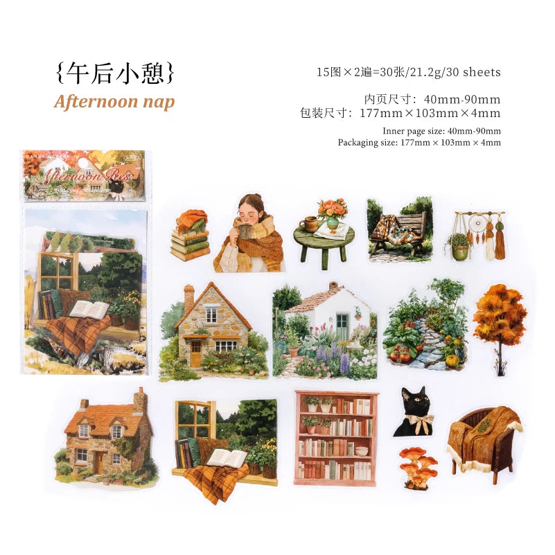 JIANQI 30 pcs INS Field life landscape Stickers Diy Diary Scrapbooking Stickers Festival Birthday Party Gift Decorations Labels