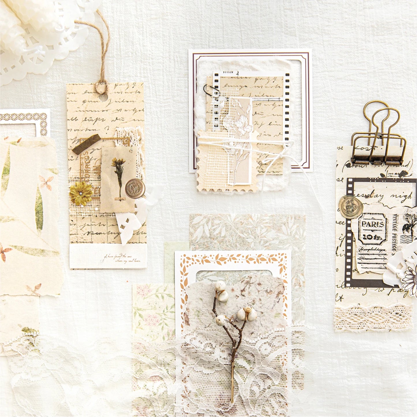 JIANQI 40pcs/pack Hollow border Scrapbooking Material Set Sticker Aesthetic Planner Decoration for Junk Journal Supplies