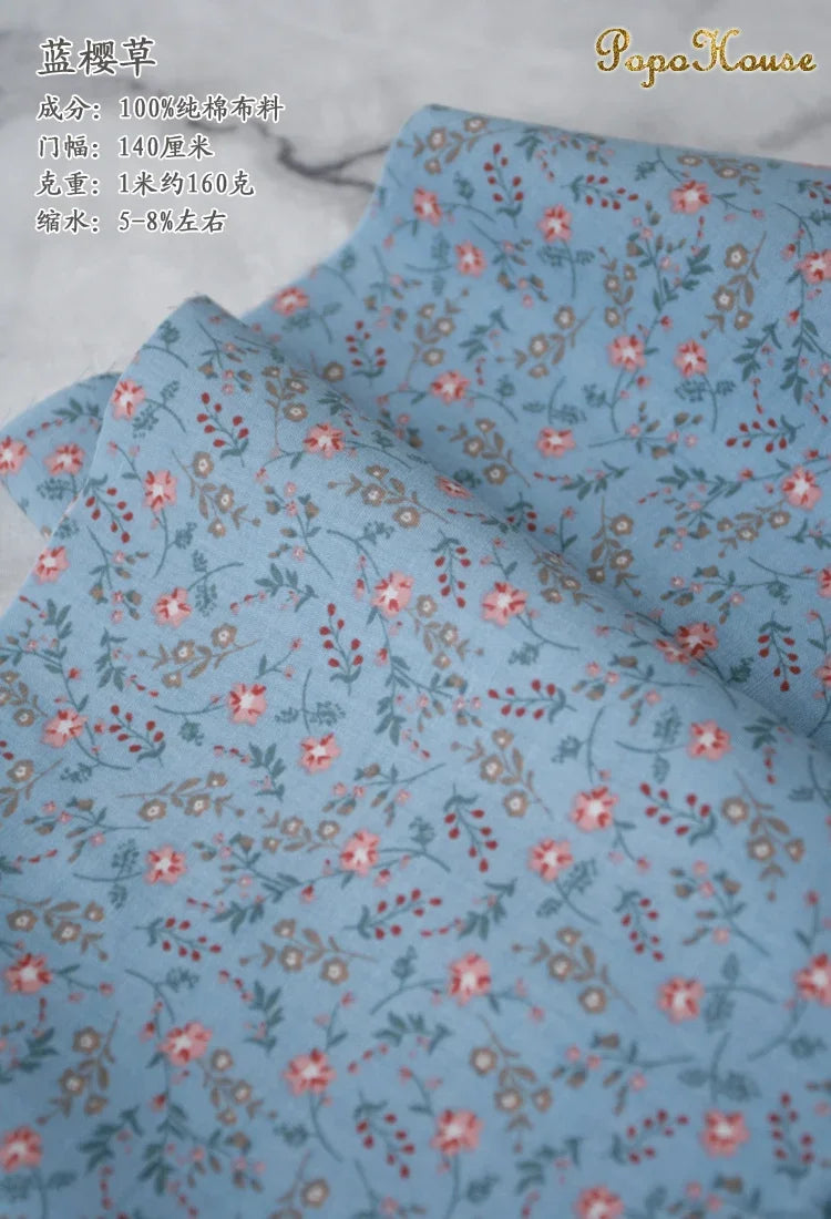 145x50cm Pastoral Floral Poplin Cotton Fabric DIY Children's Wear Cloth Make Bedding Quilt Decoration Home