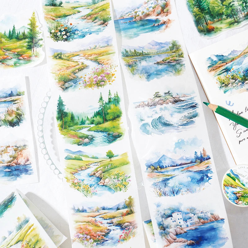JIANQI 70mm*2m Beautiful scenery series tape PET Material Scrapbooking Stickers Stationery Supplies Decorative DIY Sticker