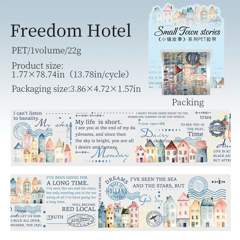 JIANQI45mm*2m Small Town Story Kawayi tape Stickers Cute Korean Sticker DIY Decoration Scrapbook Accessories Stationery Sticker