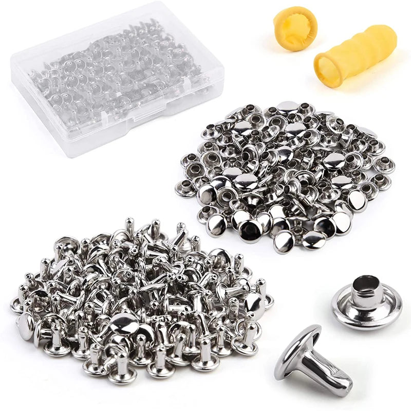 100Set/Box Leather Rivet Studs Double Cap Metal Rivets with Plastic Box Finger Cot for Leather Crafts Repairs Decoration