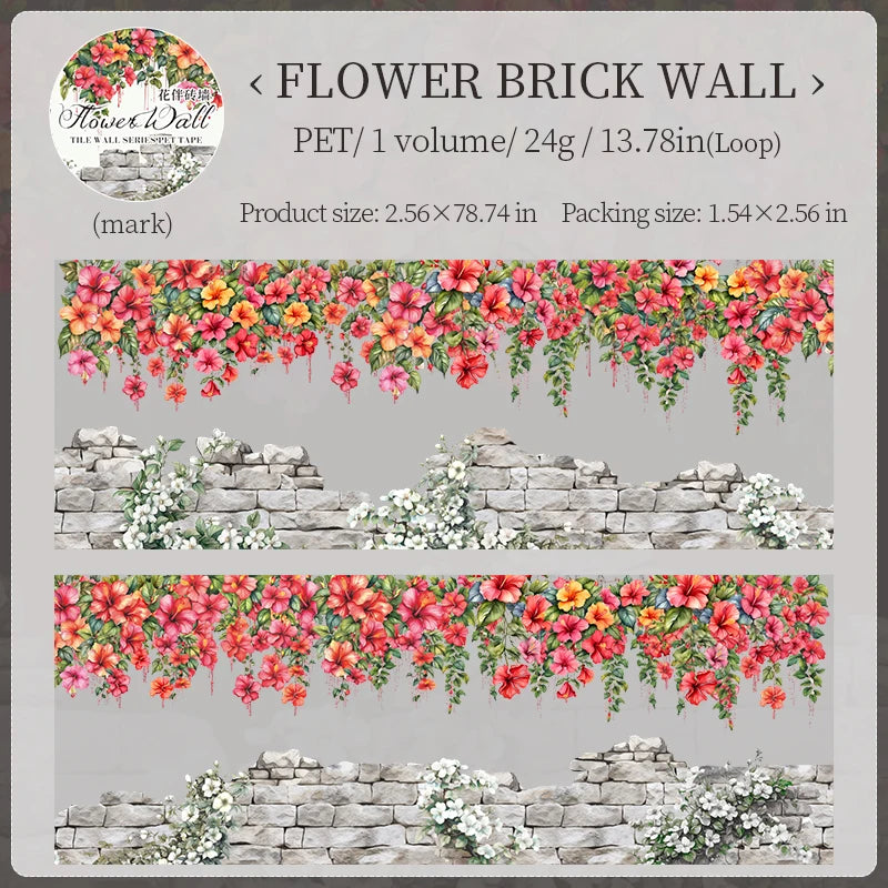 65mm*2m PET Plant Vine and stone wall tape Sticker Decorative collage Adhesive Diy Scrapbooking hand made Masking tape