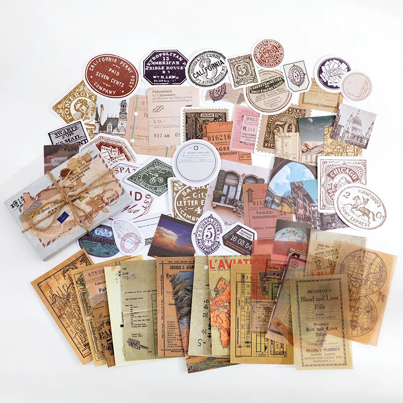 60pcs Vintage Stickers Scrapbook Paper for Scrapbooking Junk Journal School Supplies Creative Stationery DIY Deco Stickers