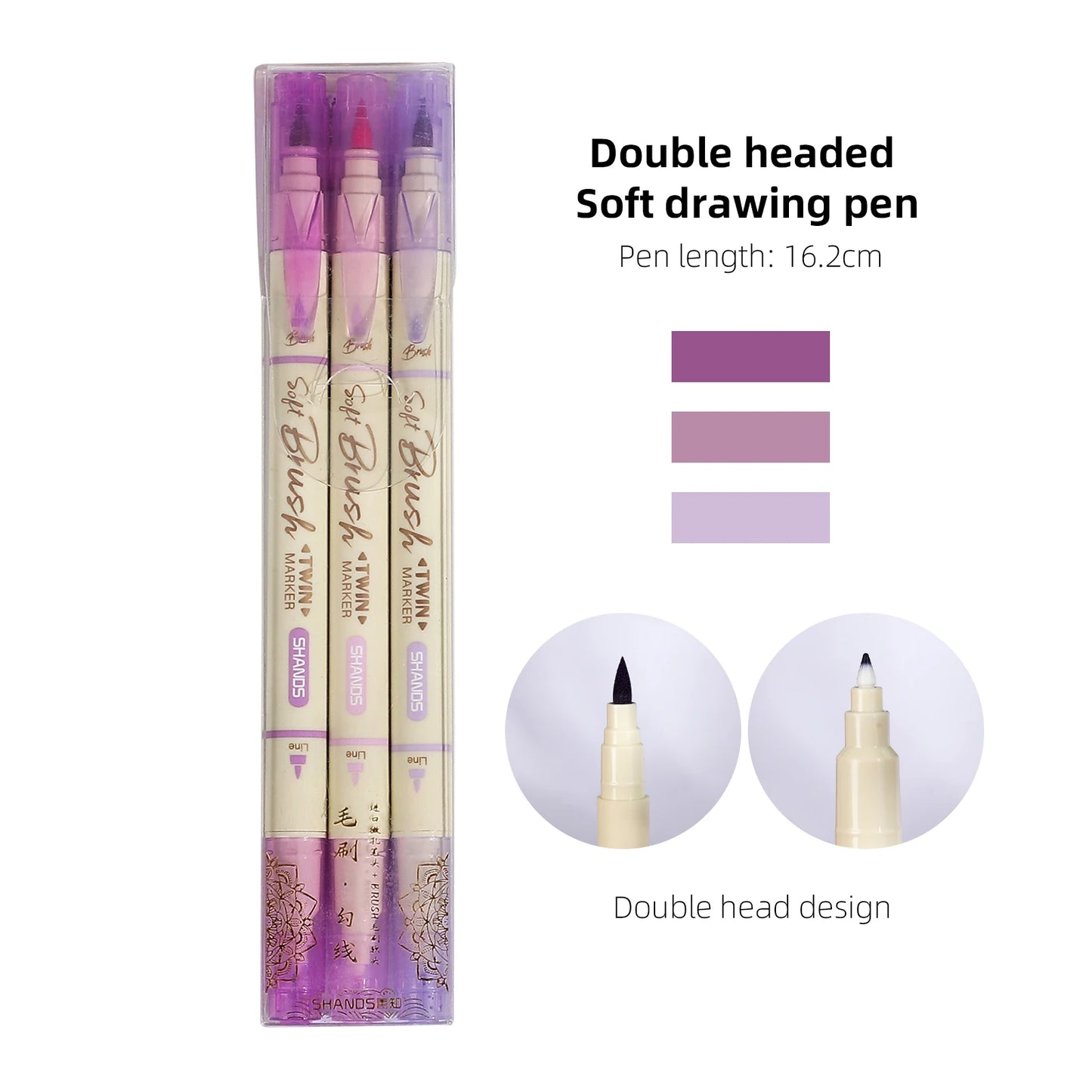 JIANWU 3 Pcs/set Simple Soft Tip Single Head/double Head Soft Painting Pen Set Creative DIY Journal Student Supplies Stationery