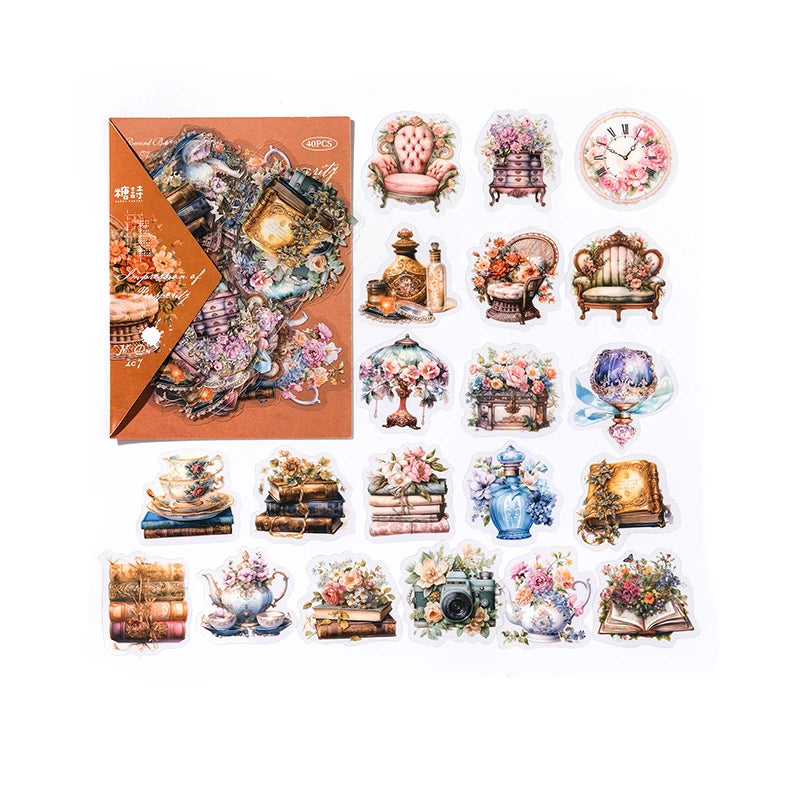 JIANQI 40 pcs Retro Plants and Flowers PET material Decorative sticker Diary Album Scrapbooking material Junk Journal Supplies