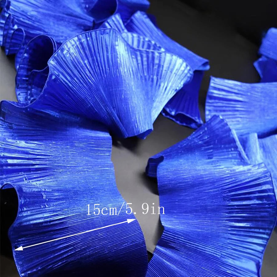 1Yard Multicolor Metal Wave Solid Pleated Ruffle Lace Fabric DIY Party Dance Clothing Festival Decoration Sewing Applique