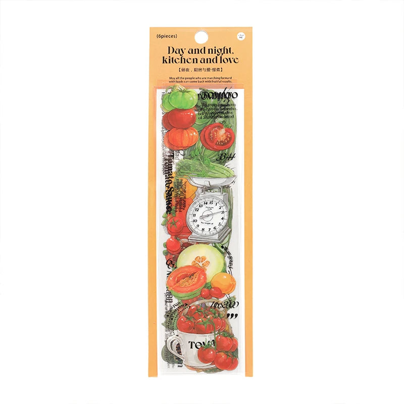JIANQI 6 pcs/lot vegetable Stickers aesthetic Decorative Stick Labels journaling Album Scrapbooking Collage material
