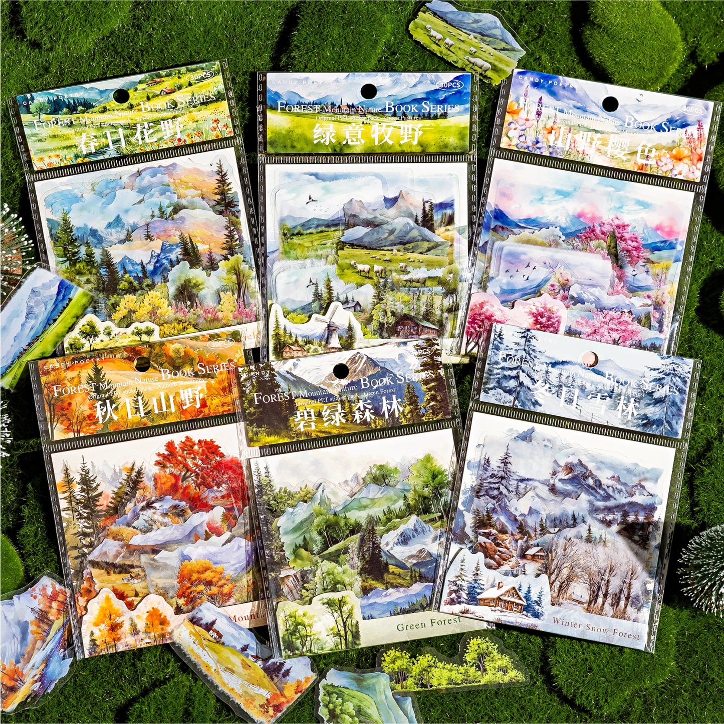 JIANQI 30 pcs/lot Beautiful scenery PET waterproof sticker Pack Retro Art decorative hand tent collage Scrapbooking supplies