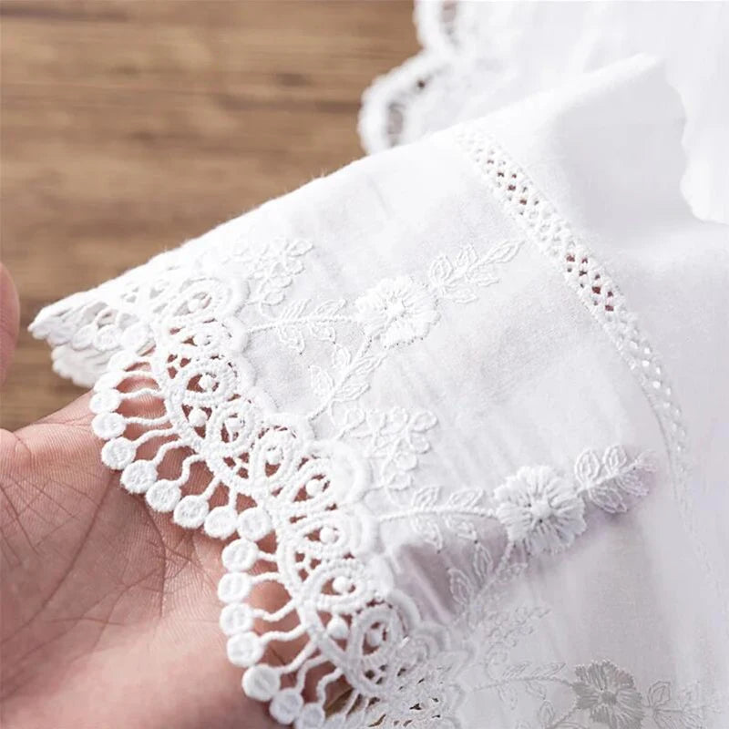 1 Yard White Embroidery Flower Cotton Lace Fabric DIY Clothing Dress Skirt Curtain Handmade Sewing Trim Accessories Crafts