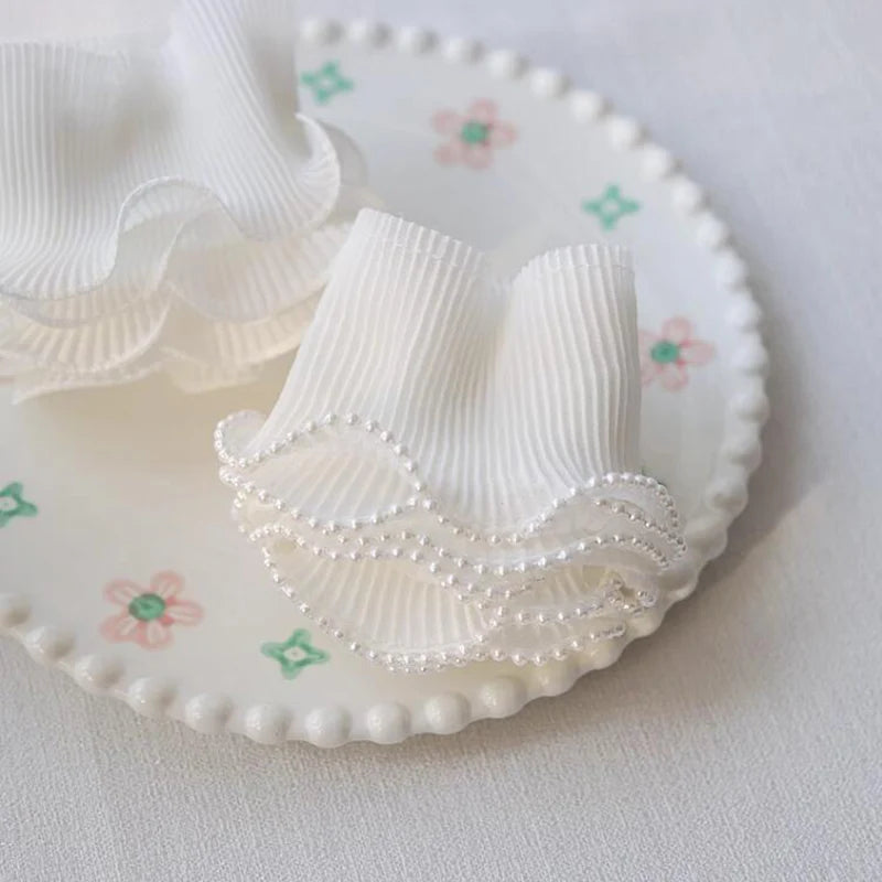 1 Yard White Black Embroidered Flower Pearl Bead Lace Fabric Ribbon Wedding Dress Collar DIY Trimming Sewing Applique Crafts