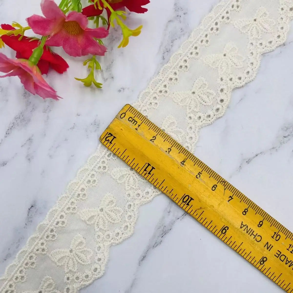 2 Yards White Beige Embroidery Bow Hollow Out Lace Fabric Wedding Home Decor Handmade Sewing Trim DIY Crafts