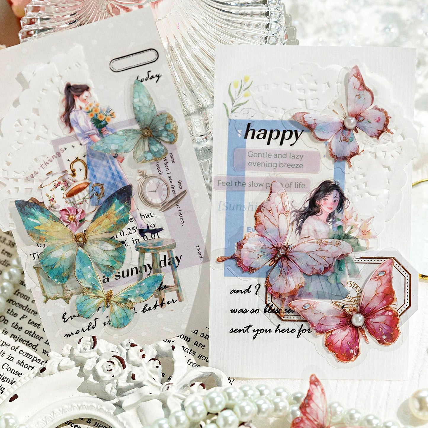 JIANQI 40pcs/pack PET Butterfly Stickers DIY Scrapbooking Collage Junk Journal Planner Decorative Materials Sticker Stationery