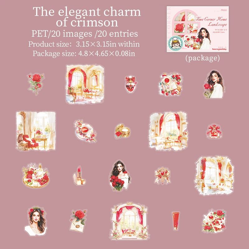 JIANQI 20pcs Home life Sticker Pack Decorative Junk Journal DIY Scrapbooking Supplies Collage Stationery Stickers