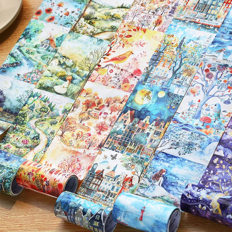 80mm*2m Four Seasons Landscape Tapes Collage Junk Journal DIY Scrapbooking School Supplies Aesthetics Decor Tapes Stickers