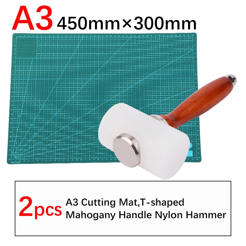 A5/A4/A3 PVC Leather Craft Tool Cutting Mat DIY Double-Sided Self-Healing Mat Bottom Plate Cutting Tool Set with Hammer