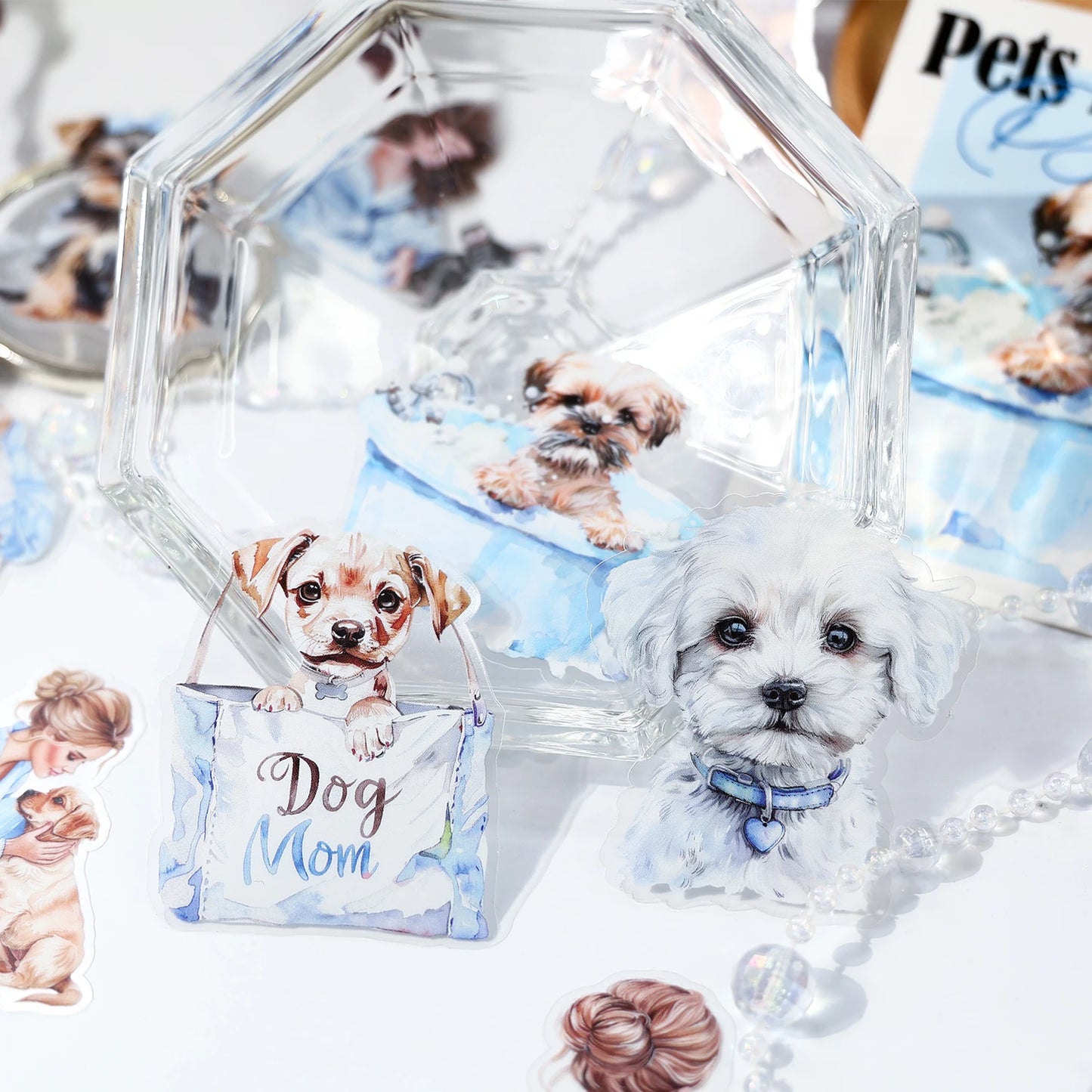 JIANQI 40 pcs PET Animal theme Stickers Cat dog girl Decorative handmade Scrapbooking Material Diary Album Craft Supplies