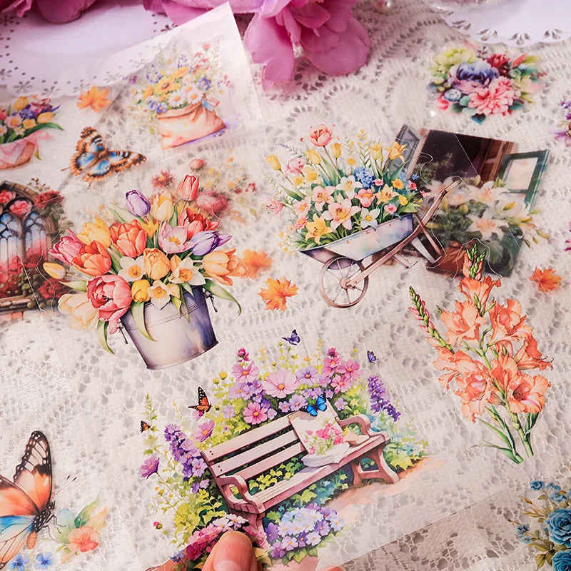 JIANQI 30 PCS square PET Stickers book Plants Flowers Scenery Decor handmade Scrapbooking Material Diary Album Craft Supplies