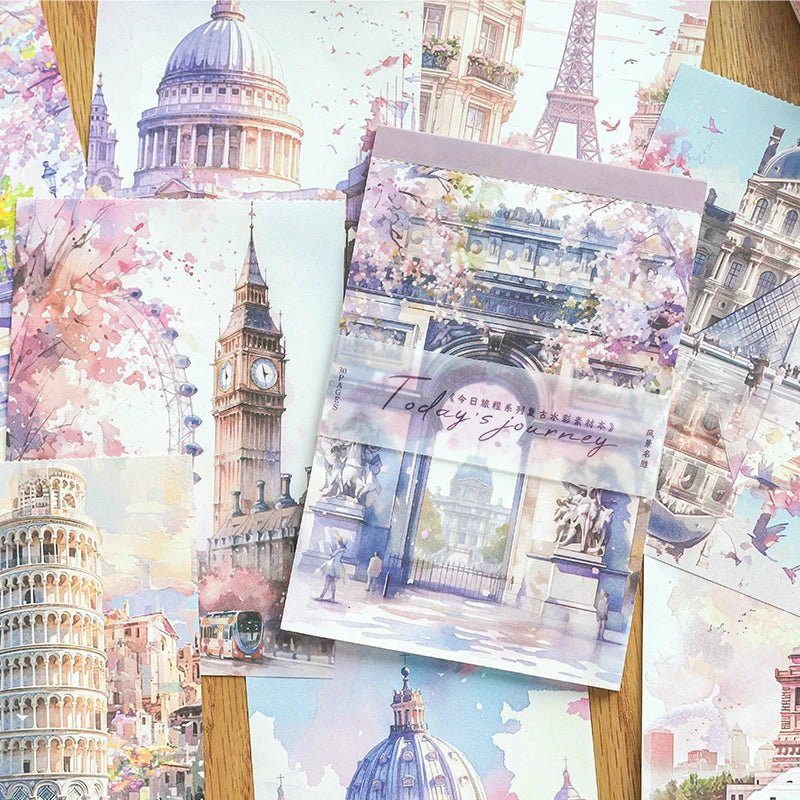 JIANQI 30 pcs Landscape material paper Decorative Diary Album Scrapbooking material Background paper junk journal supplies