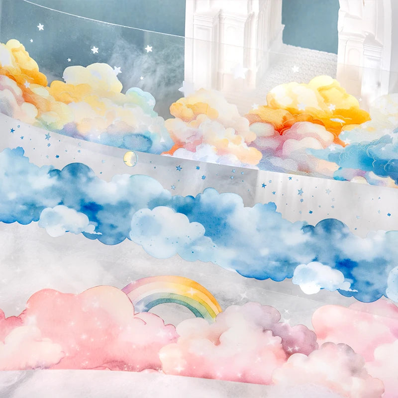 JIANQI 45mm*2m Ins Transparent PET Tapes Rainbow clouds DIY Scrapbooking Collage Stationery Decor Journalling Materials Tapes