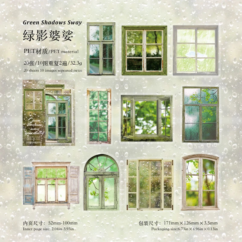 JIANQI 20pcs/pack Window Landscape Stickers Decor Junk Journal DIY Srapbooking Collage Stationery PET Scrapbook supplies