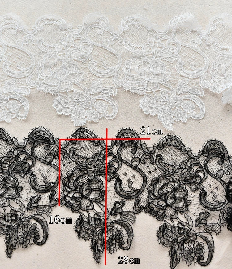 1Yard Hollow Embroidery Lace Trim, Wedding Dress Lace Fabric Decoration Accessories Eyelash Dress Lace 28CM Wide