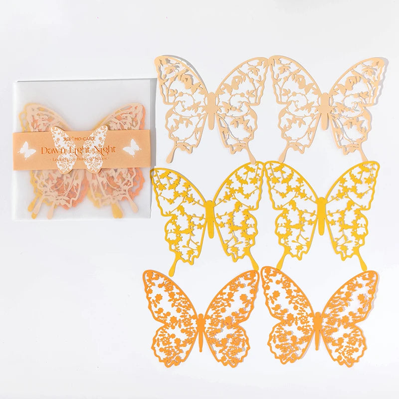JIANQI 6 Pcs Hollow Butterfly Lace Material Paper INS Romance Butterfly Lace Collage Creative Handbook DIY Decorative Material