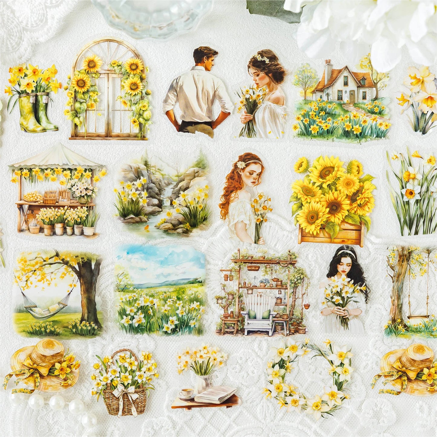 JIANQI 40 pcs Sweet scenery Stickers PET Material Collage Junk Journal DIY Scrapbooking Supplies Decorative Sticker