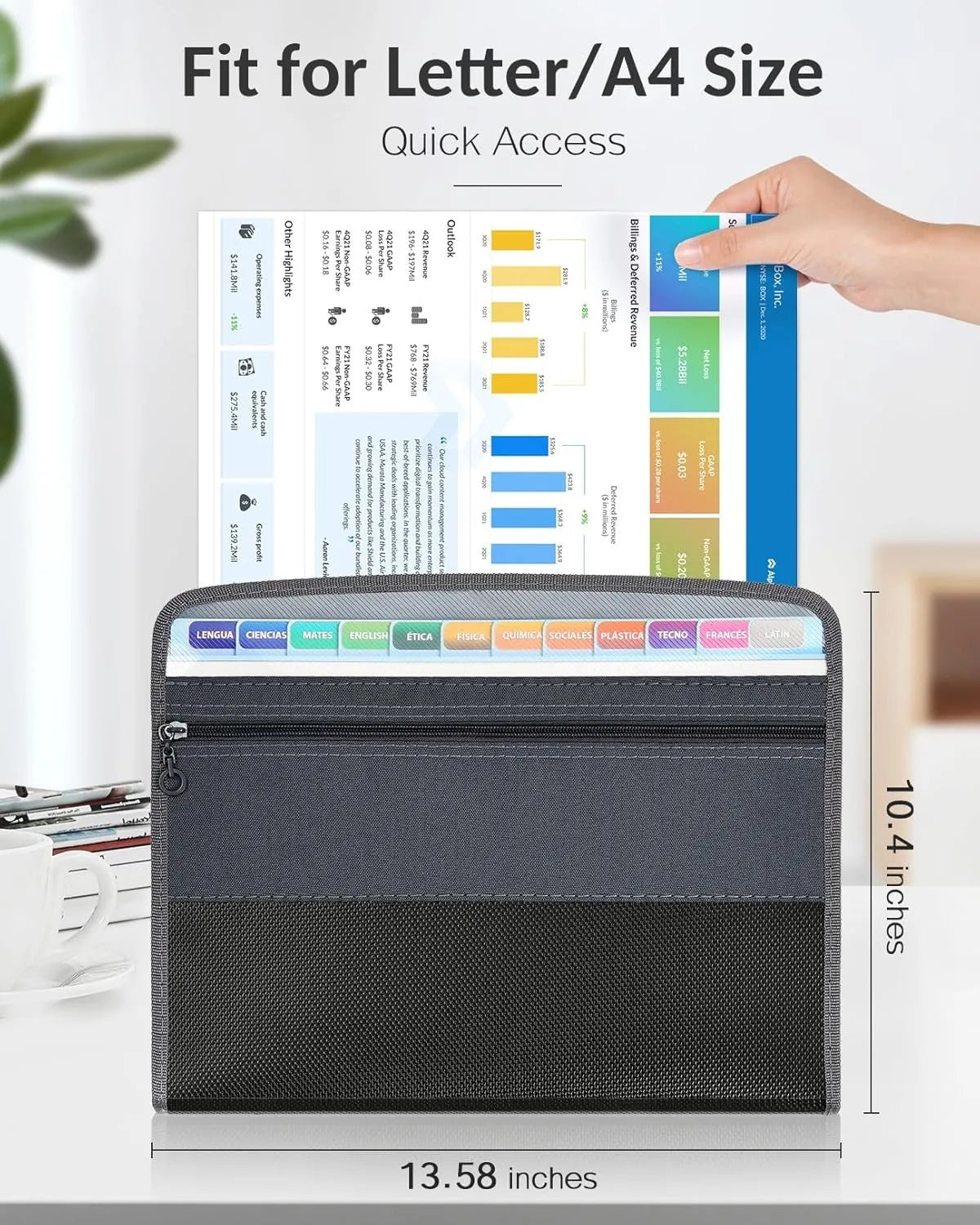 13 Pocket Accordion File Organizer with Safe Zipper Front Pencil Pouch for School Office Supplies Expanding Folder