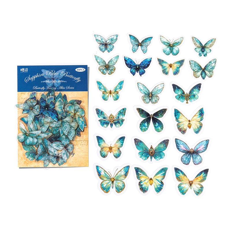 JIANQI 40pcs/pack PET Butterfly Stickers DIY Scrapbooking Collage Junk Journal Planner Decorative Materials Sticker Stationery