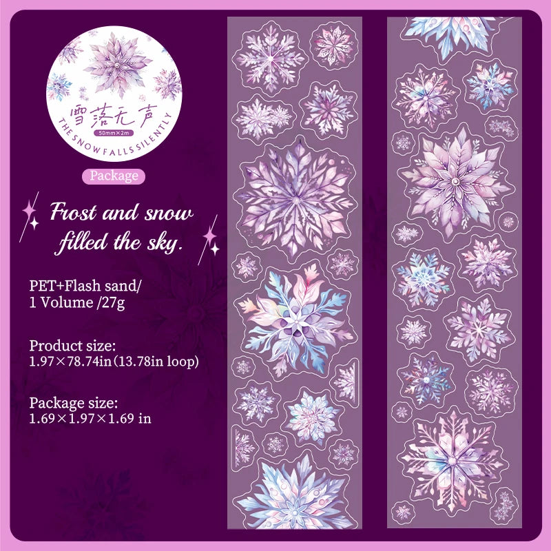 JIANQI50mm*2m PET Tapes Die cut snowflakes DIY Scrapbooking Decor Photo Album Collage Junk Journal Materials Aesthetics Stickers