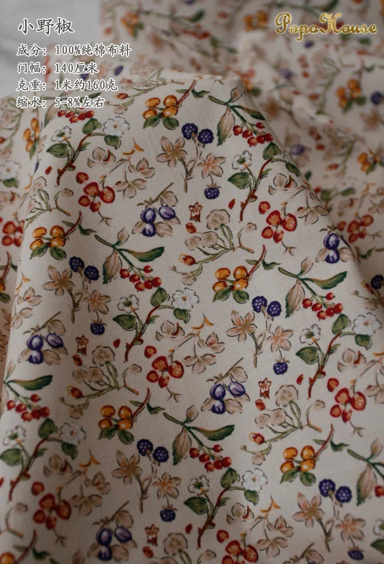145x50cm Pastoral Floral Poplin Cotton Fabric DIY Children's Wear Cloth Make Bedding Quilt Decoration Home