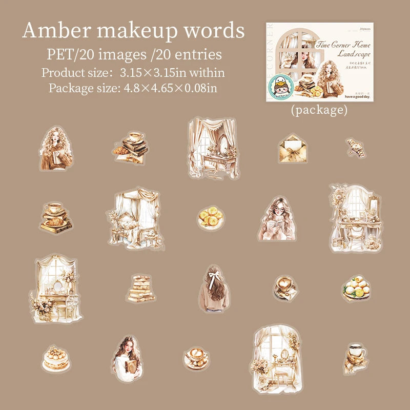 JIANQI 20pcs Home life Sticker Pack Decorative Junk Journal DIY Scrapbooking Supplies Collage Stationery Stickers