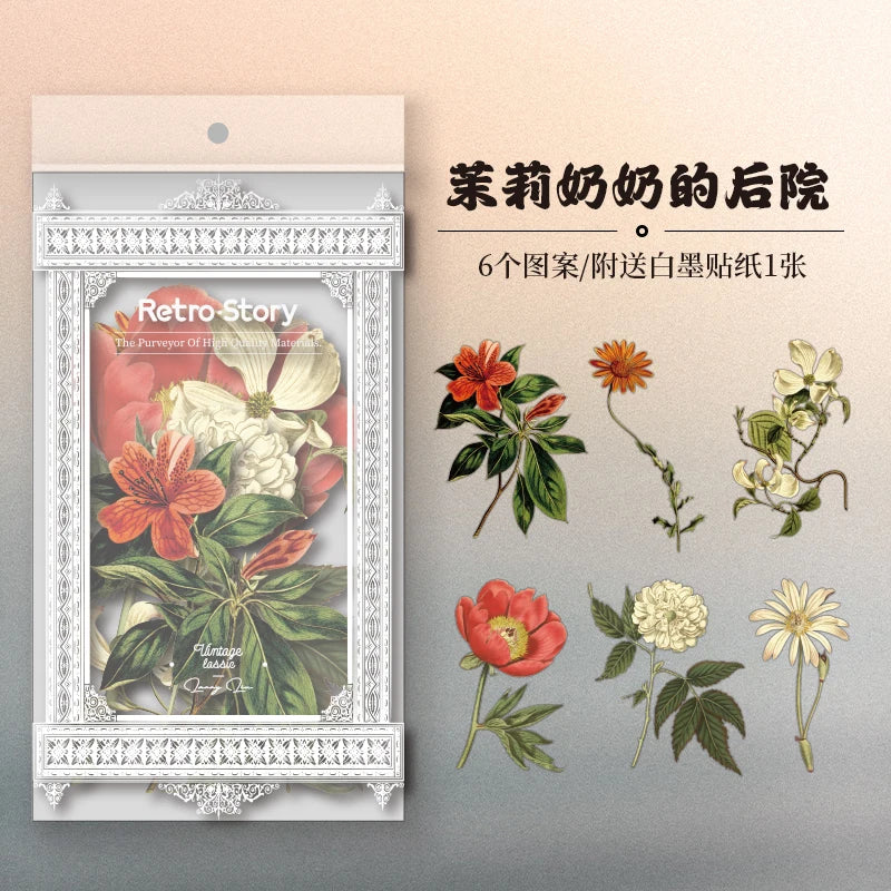 6pcs Large size Plant Flowers PET Stickers aesthetic Stick Labels Decorative Scrapbooking Collage material junk journal supplies
