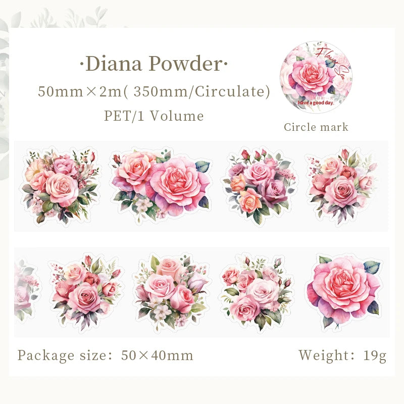 JIANQI 50mm*2m PET Plant Flowers tape Sticker Decorative collage Adhesive Diy Scrapbooking hand made Masking tape