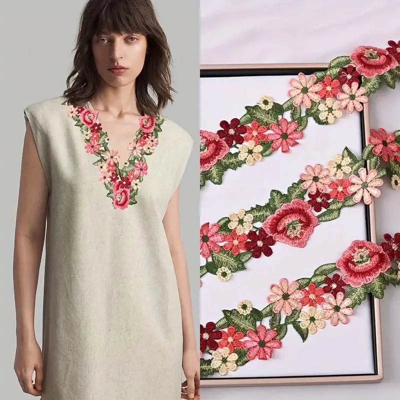 1 Yard Colorful Water-Soluble Lace Embroidery DIY Ethnic Style Clothing Collar Accessories 7.5CM Wide