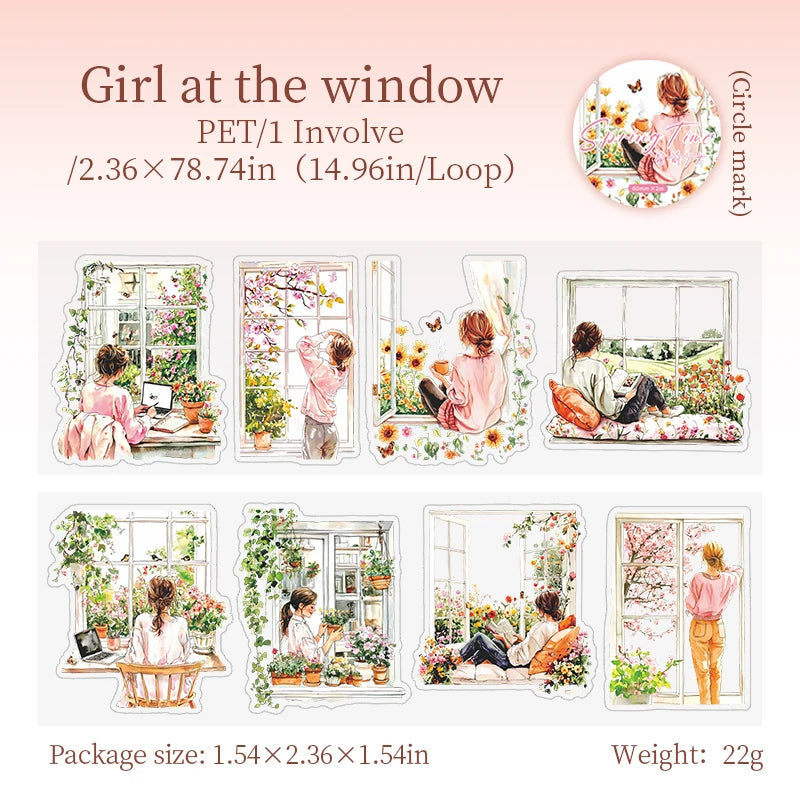 JIANQI 60mm*2m PET Garden Girl Tape DIY Scrapbooking Decor Photo Album Collage Junk Journal Materials Planner Aesthetic Tapes