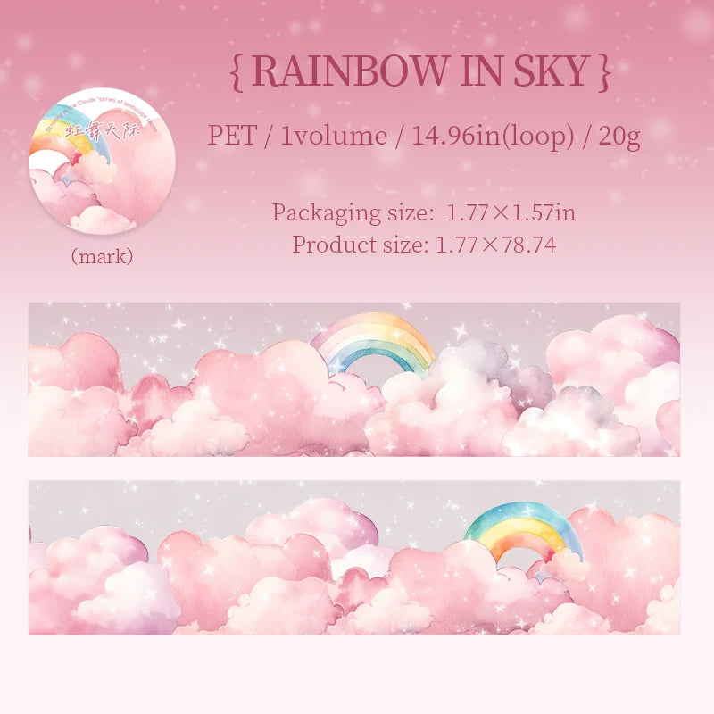 JIANQI 45mm*2m Ins Transparent PET Tapes Rainbow clouds DIY Scrapbooking Collage Stationery Decor Journalling Materials Tapes