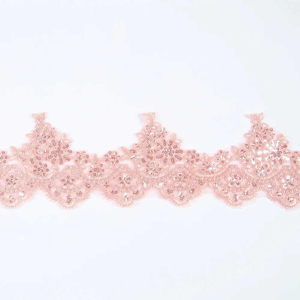 1Yard Sequins Eyelash Car Bone Lace White Lace Fabric Wedding Dress Accessories 14CM Wide