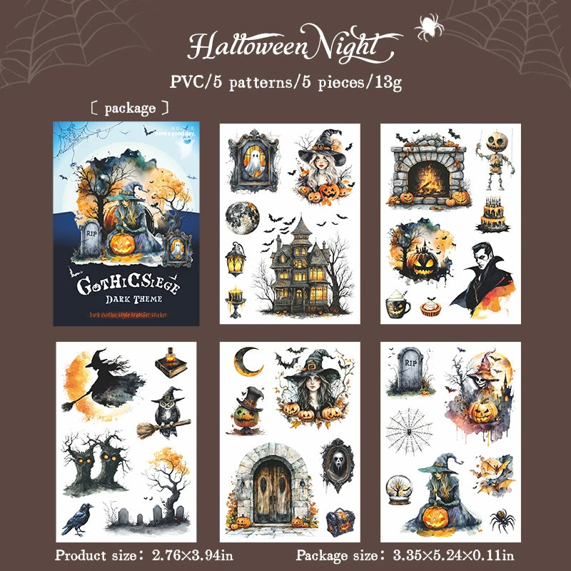 JIANQI 5 pcs pvc Stickers Dark Gothic style Creative Waterproof Adhesive DIY Hand Made Collage Junk Journal Scrapbook Supplies