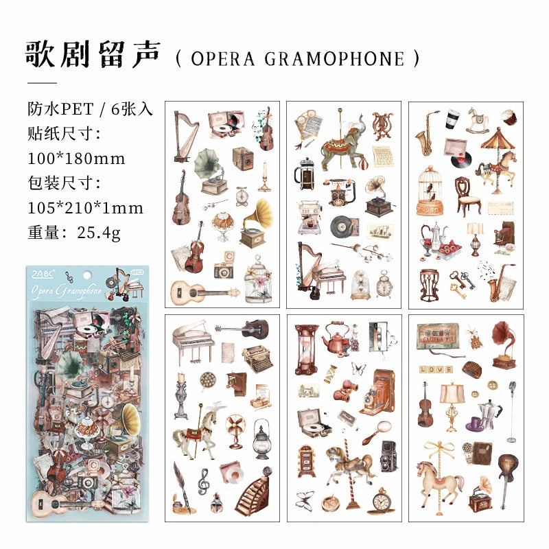 JIANQI 6pcs Literary Retro Stickers PET Materials DIY Scrapbooking Art Collage Stationery Planner Decor Diary Stickers