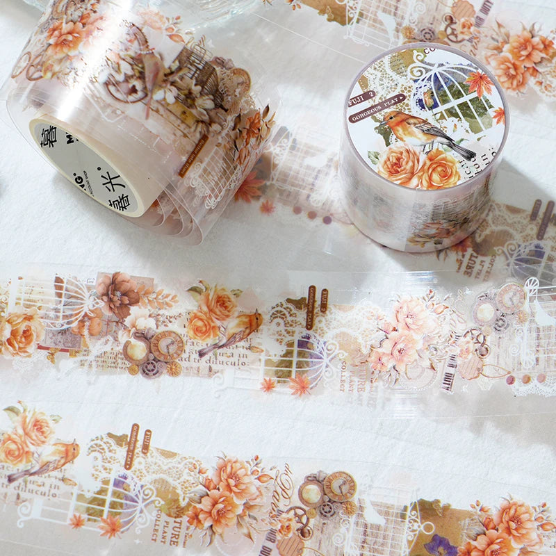 JIANQI 38mm*2m Retro Lace flower PET Tapes DIY Scrapbooking Collage Stationery Decor Journalling Materials Ins Adhesive Stickers