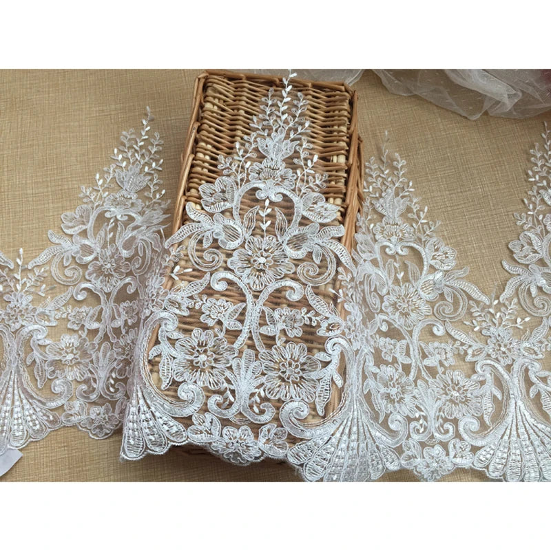 1 Yard White Wedding Dress DIY Material Curtain Handmade Embroidery Lace Dress Lace Fabric 28CM Wide