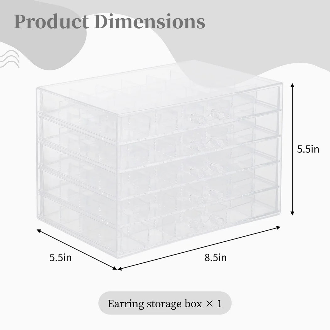 Earring Storage Box Organizer Acrylic Jewelry Storage Box Holder With 5 Drawers Transparent Jewelry Display Stand Earring Box