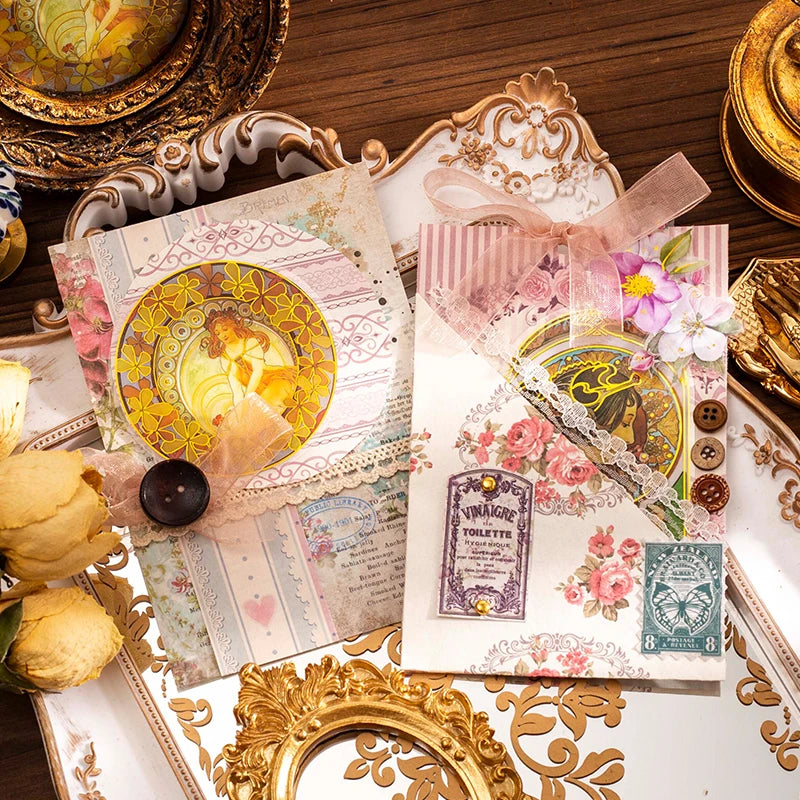 10 pcs Mucha theme Stickers pack Diy Decorative Scrapbooking Diary Album Stationery Collage material junk journal supplies