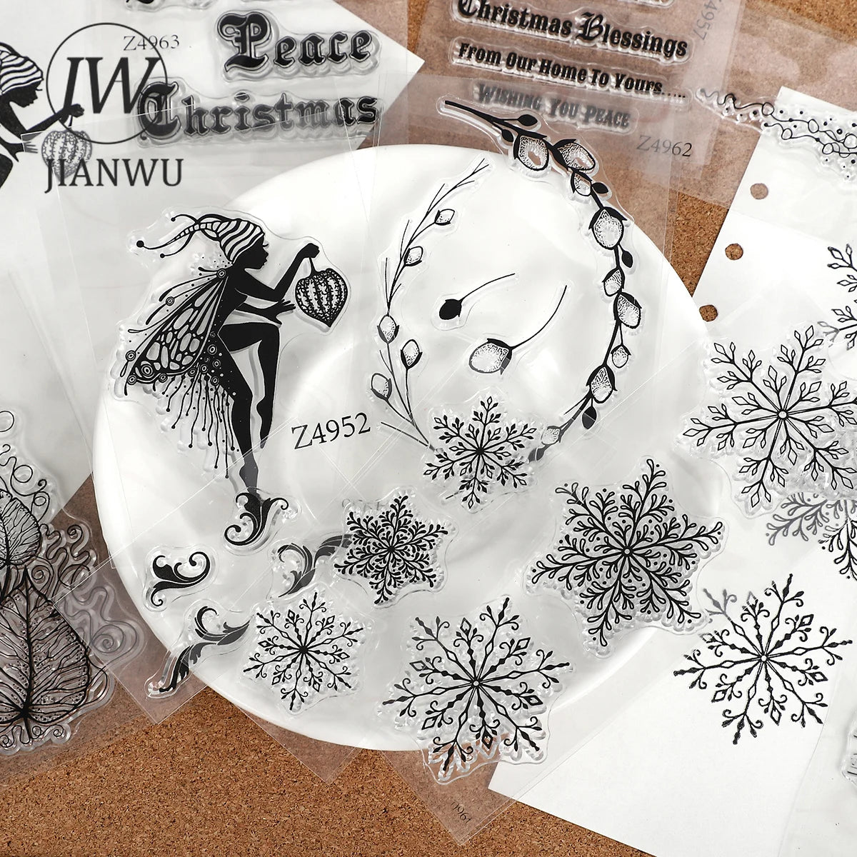 JIANWU Vintage Trees Snowflake Pattern Material Collage Transparent Silicone Stamp Creative DIY Student Supplies Stationery